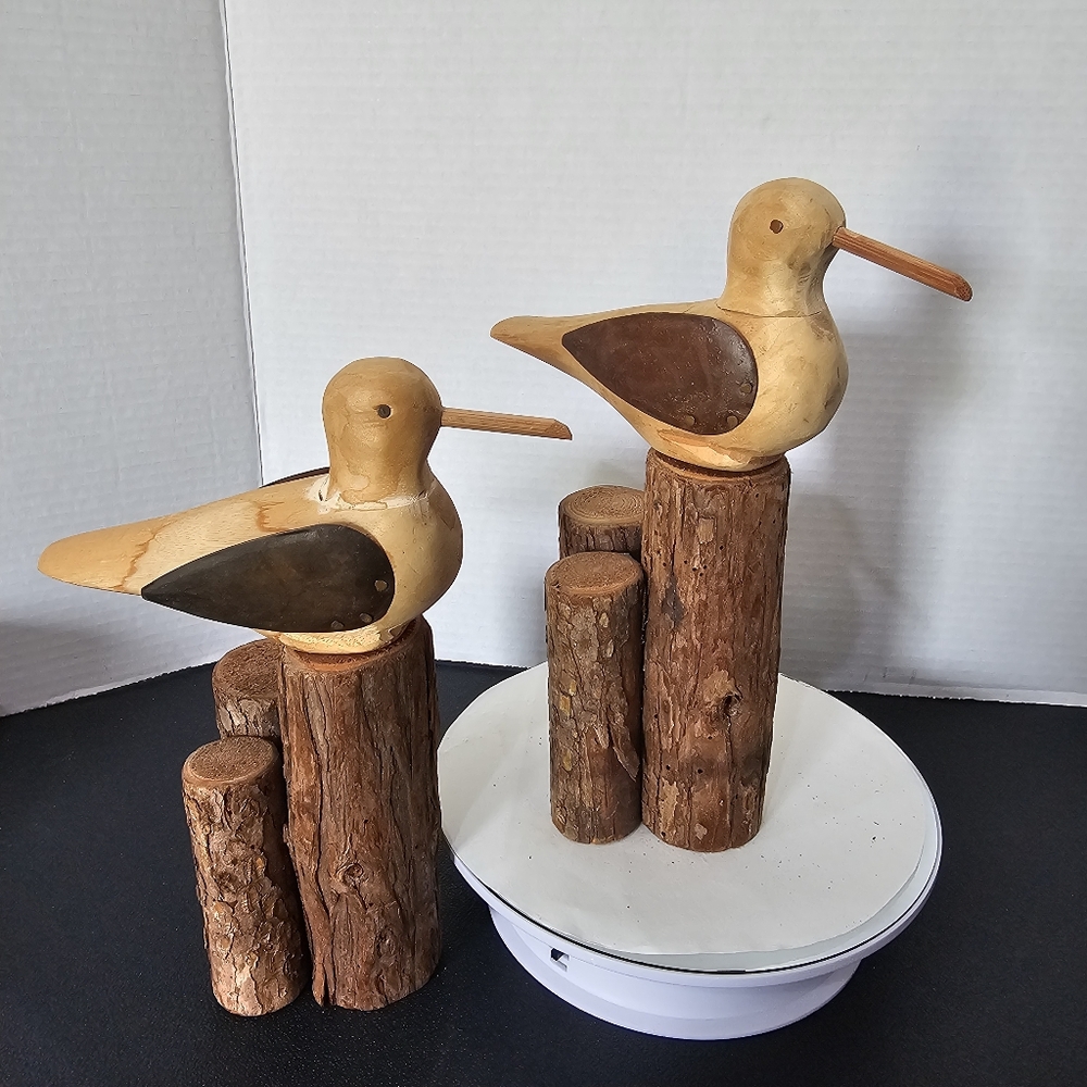 Vintage Wooden Birds Hand Carved Wood Metal Decor Vintage Folk Art MCM Sculpture